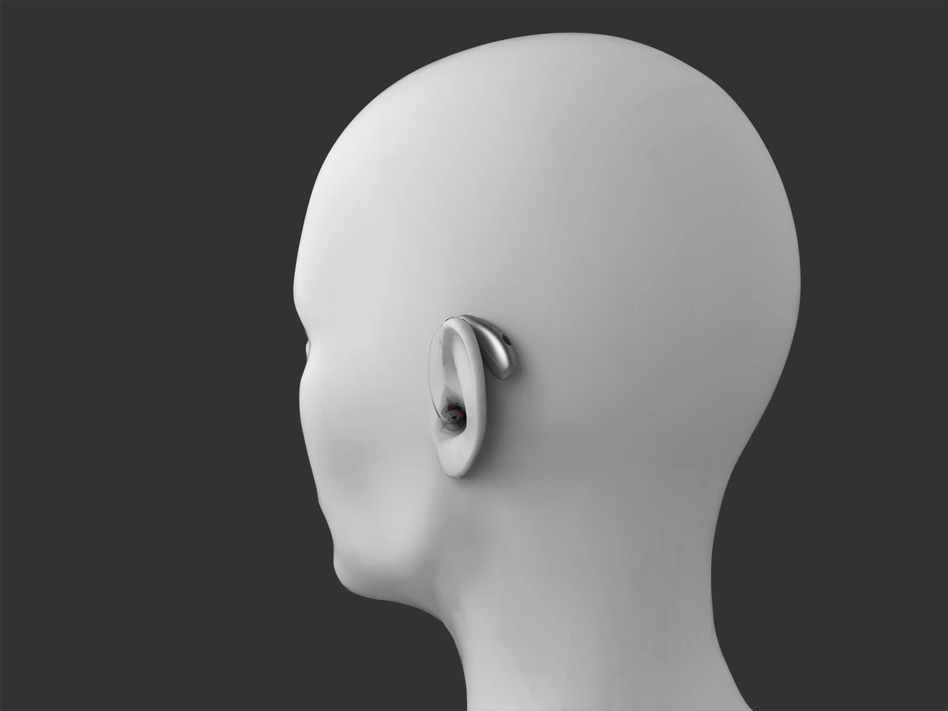 Aura hearing aid device designed by Formeta Design for Ramses Hearings