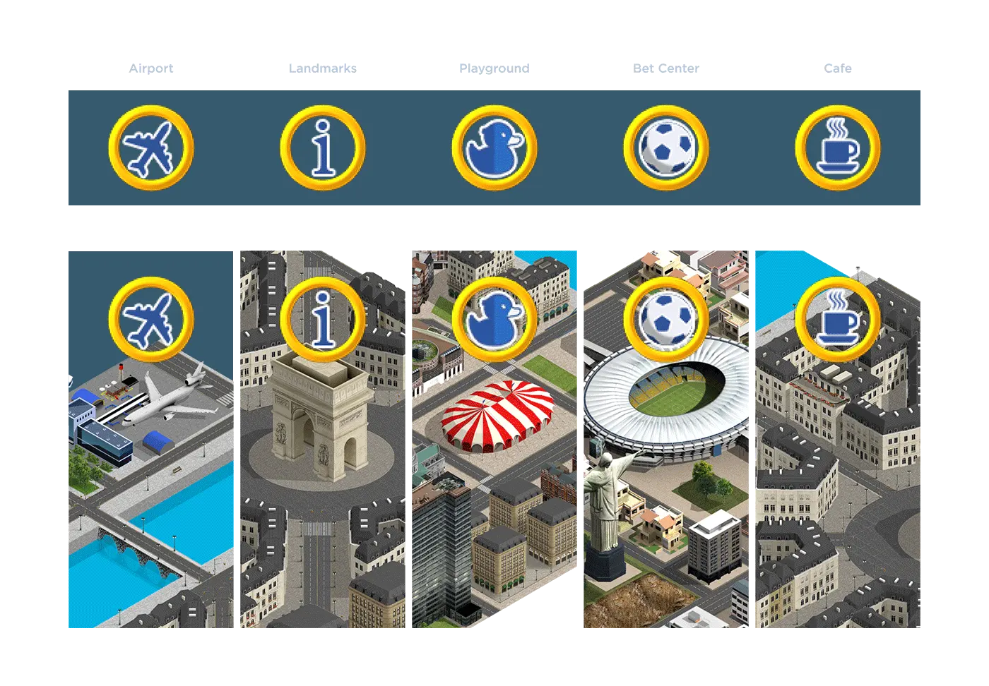 Devri Alem isometric city games designed by Formeta Design with illustrated storytelling approach