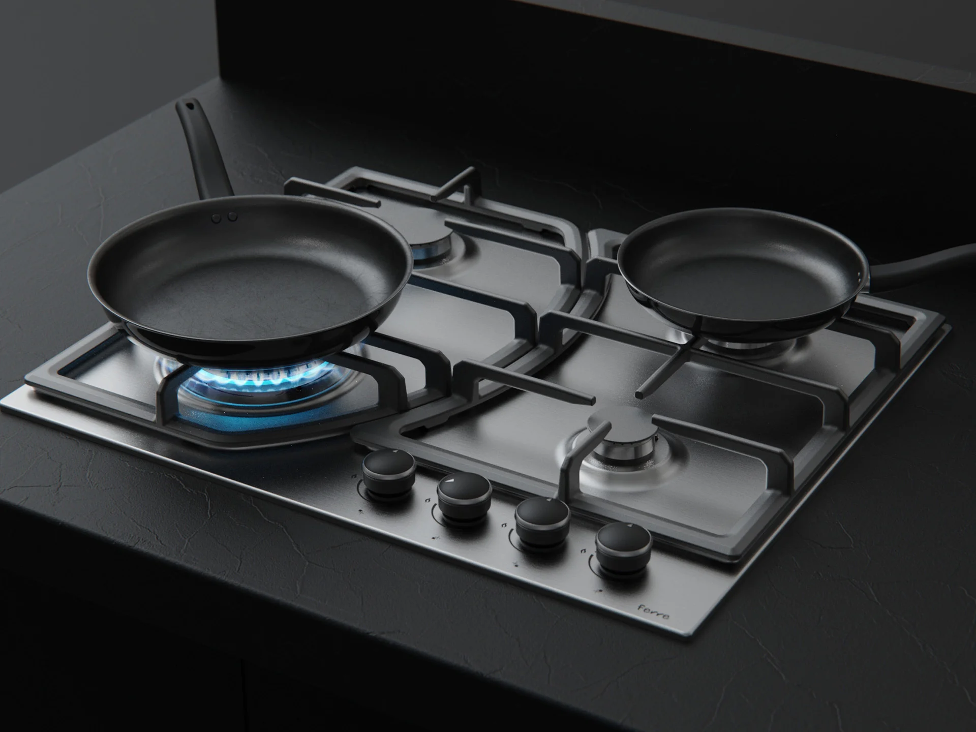 Butterfly built-in gas hob by Formeta Design for Ferre, featuring maximizing pan location