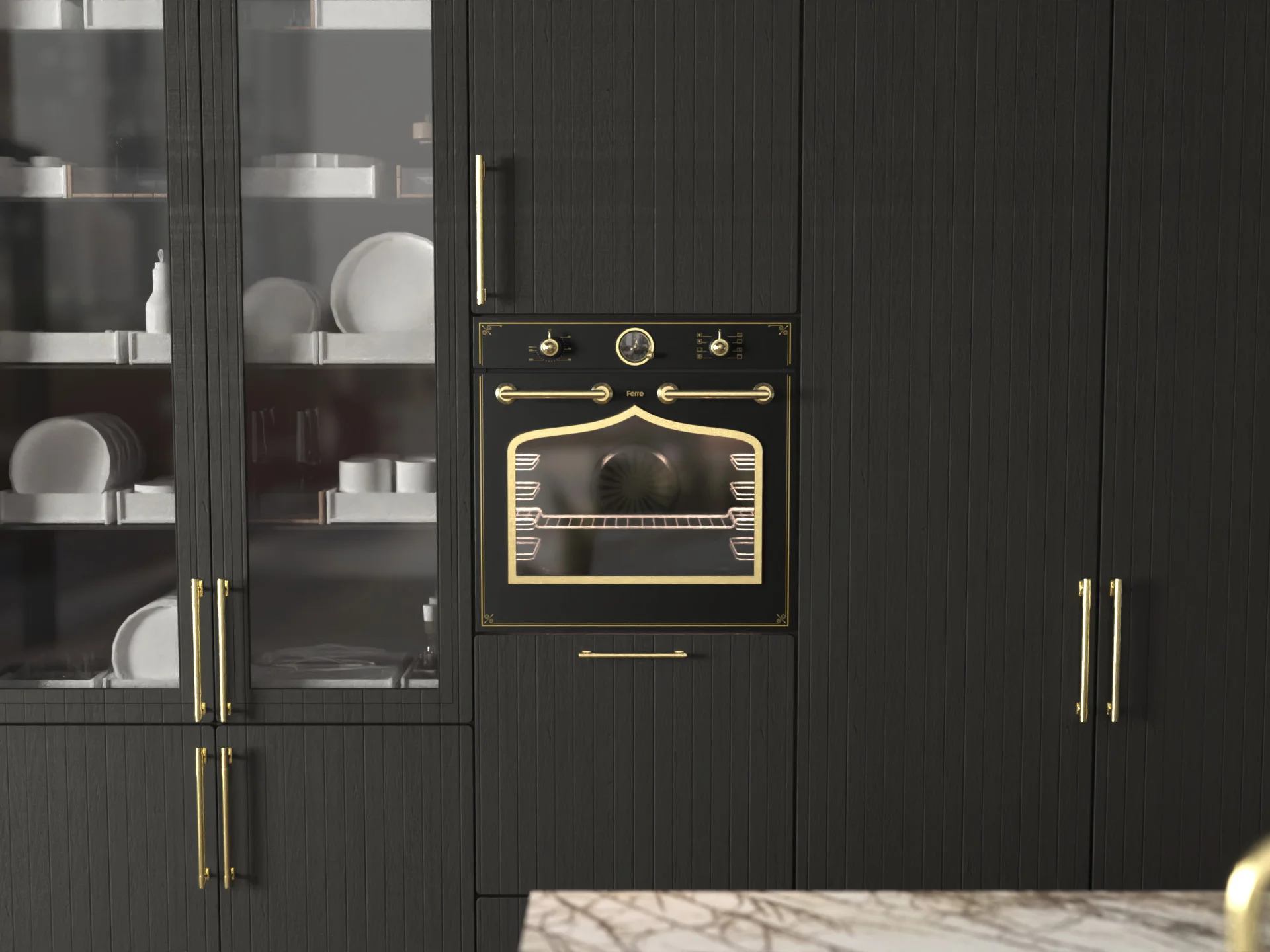 Ferre Ogee built-in oven designed by Formeta Design with sculpted front geometry