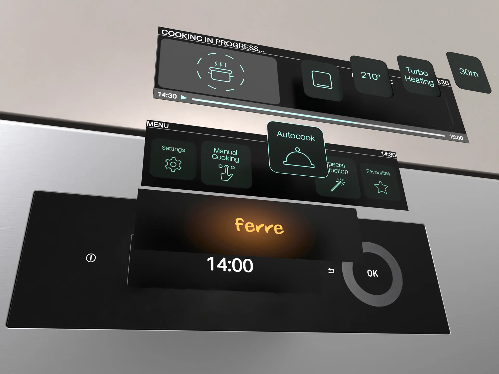 UX interface design of a built-in oven created by Formeta Design for Ferre