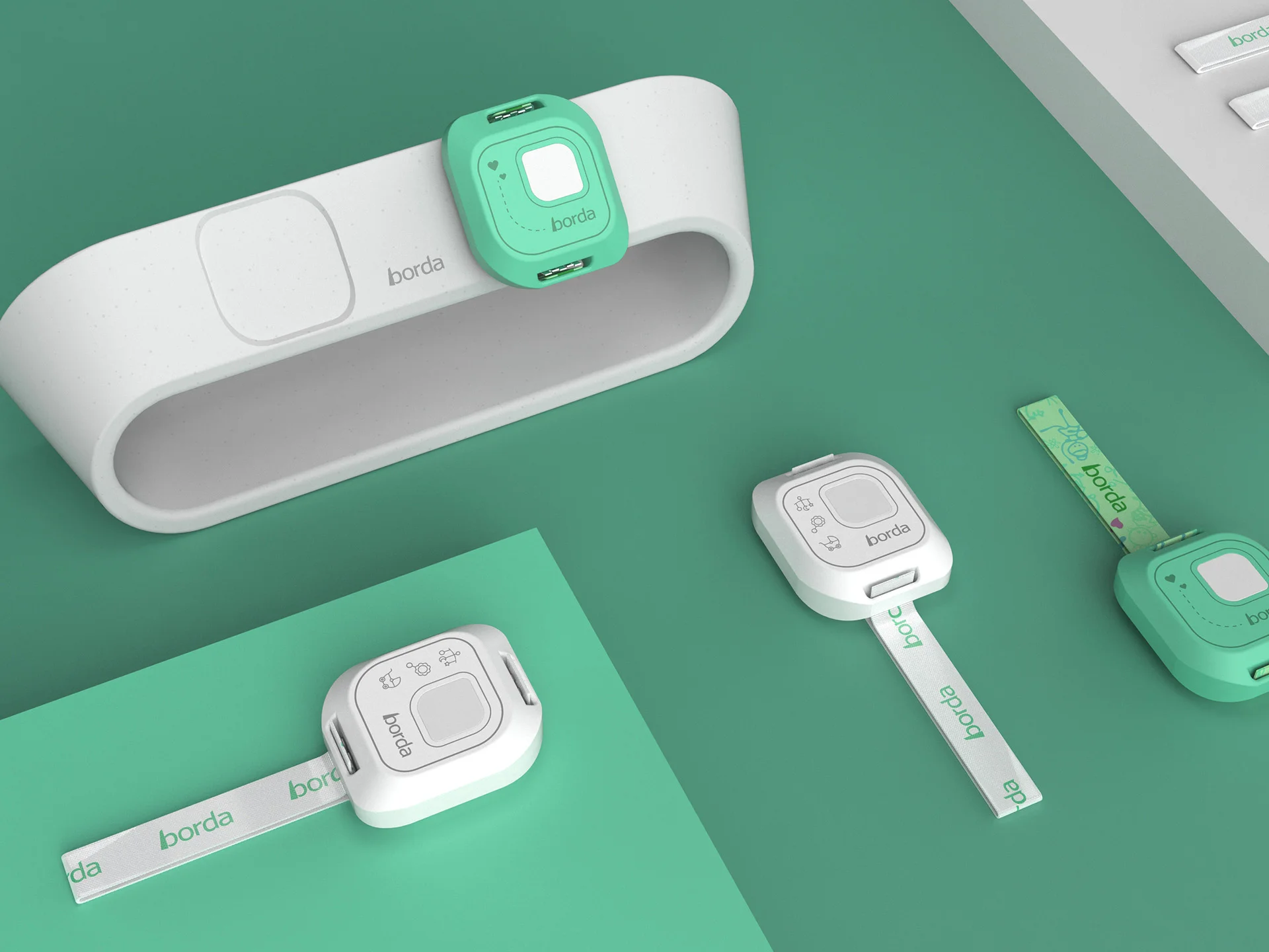Infant Tag and Mother Tag baby safety tracking device for infants, designed by Formeta Design for Borda Technology
