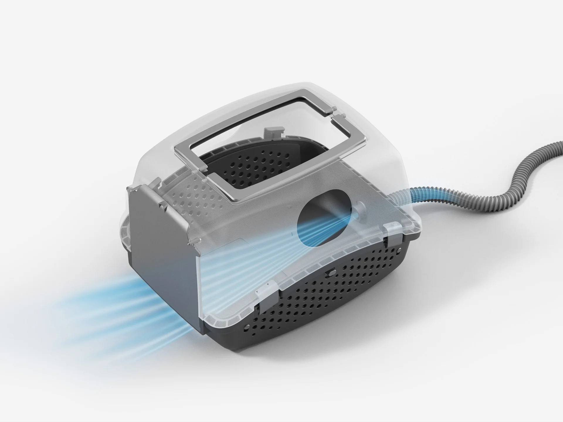 Pet Grooming Box designed by Formeta Design as utilizing place air ducts to collect fur