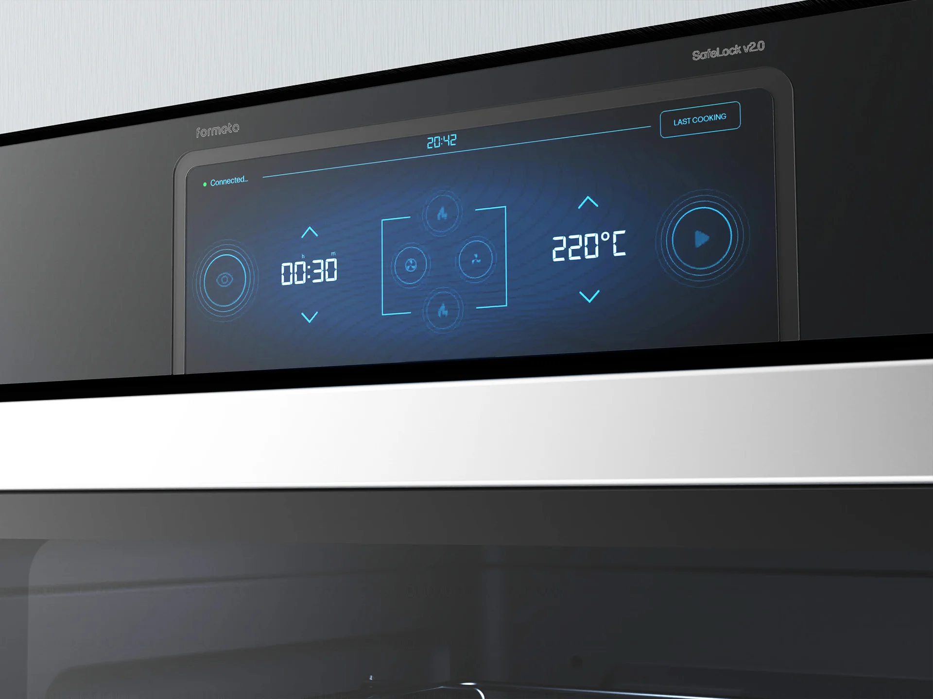 Touchscreen interface of SafeLock built-in oven designed by Formeta Design