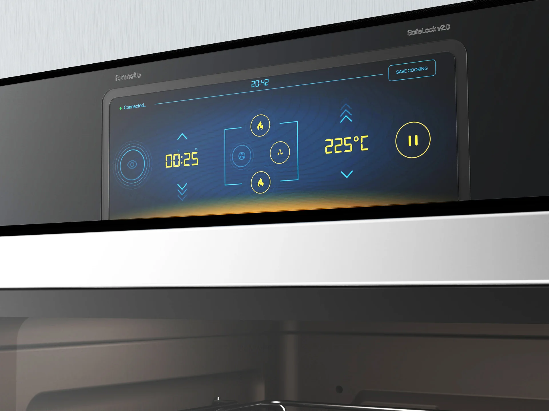 Touchscreen interface of SafeLock built-in oven designed by Formeta Design
