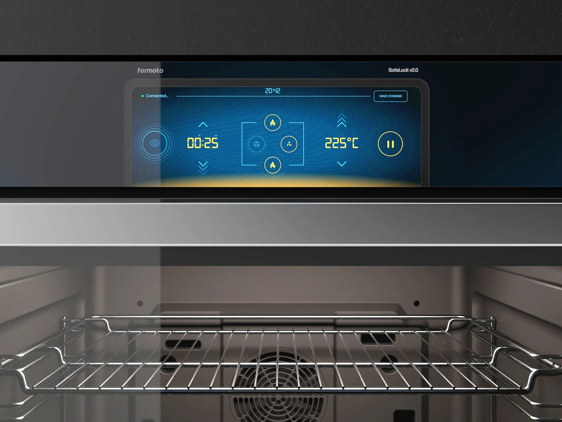 Touchscreen interface of SafeLock built-in oven designed by Formeta Design