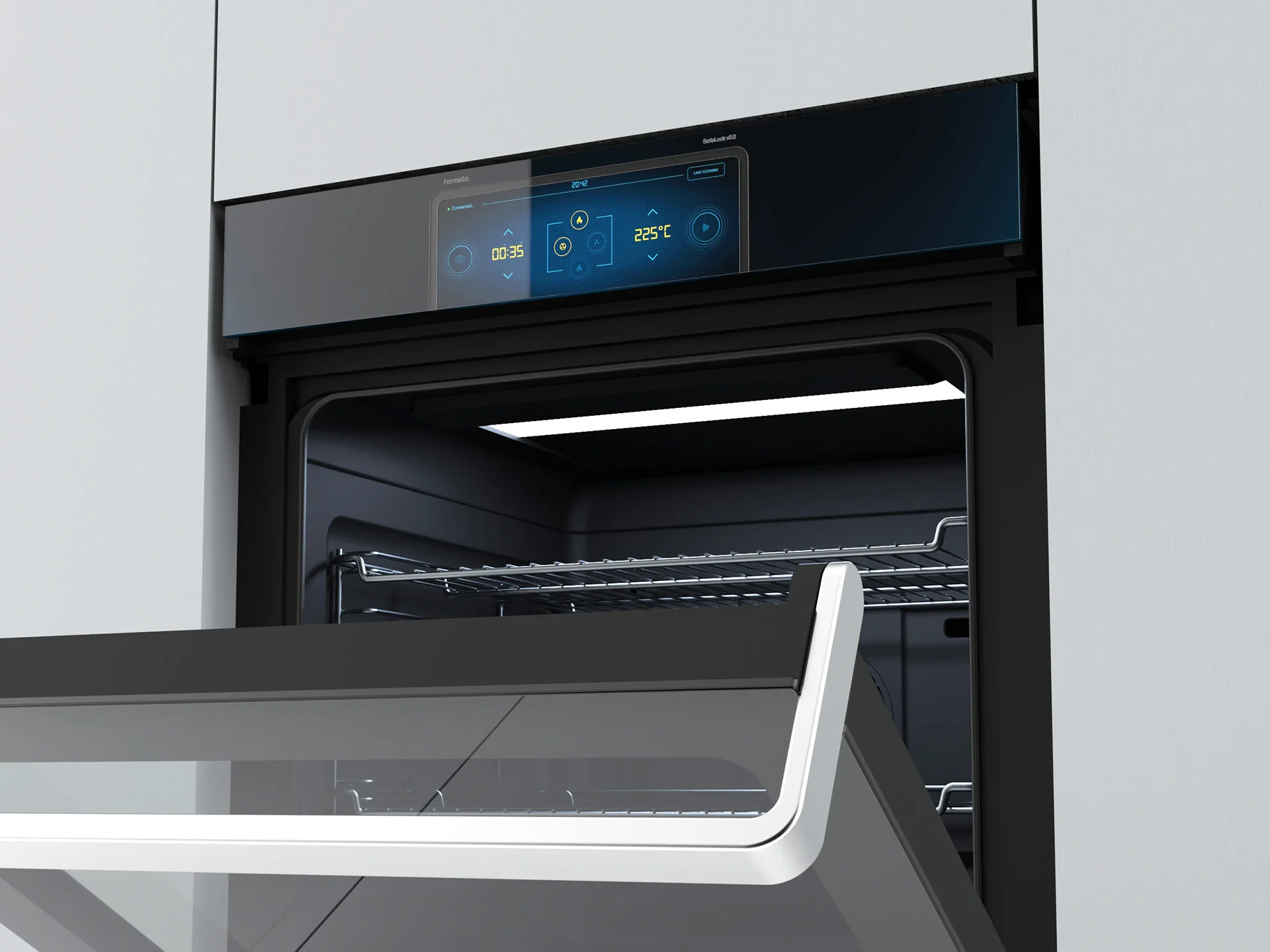 Touchscreen interface of SafeLock built-in oven designed by Formeta Design