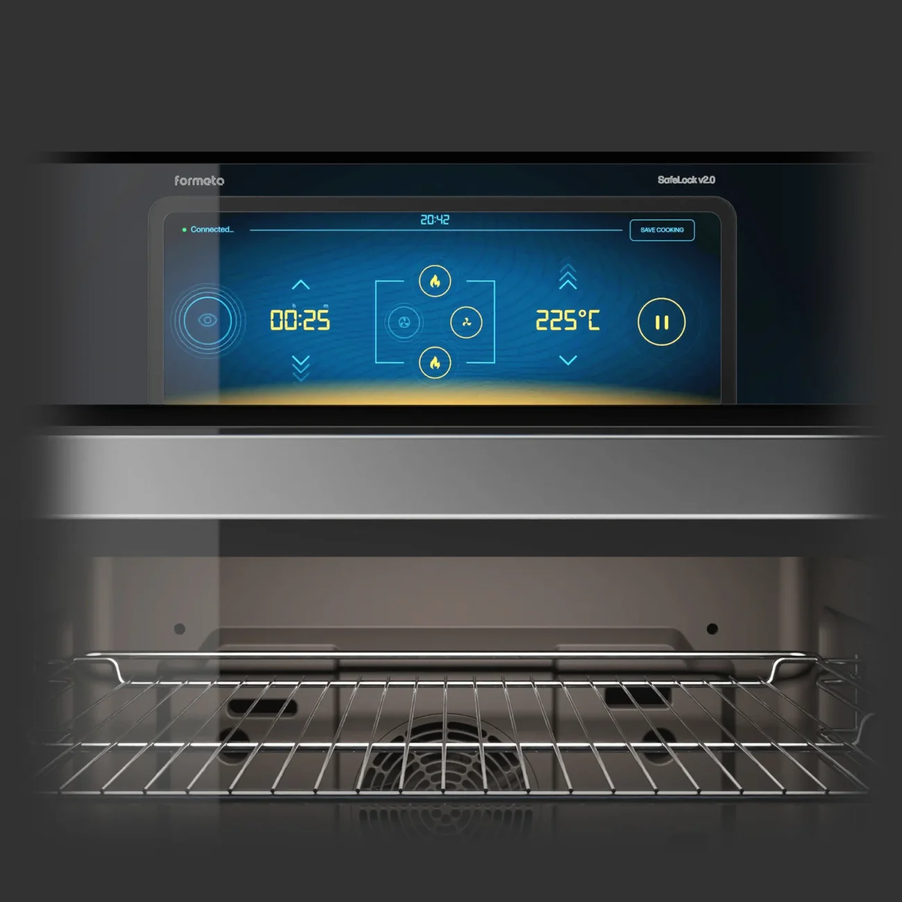 Touchscreen interface of SafeLock built-in oven designed by Formeta Design
