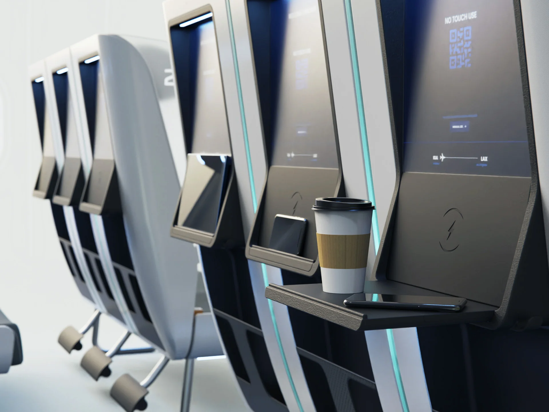 S-PRO plane seat design by Formeta Design, three-seat no-touch economy bench