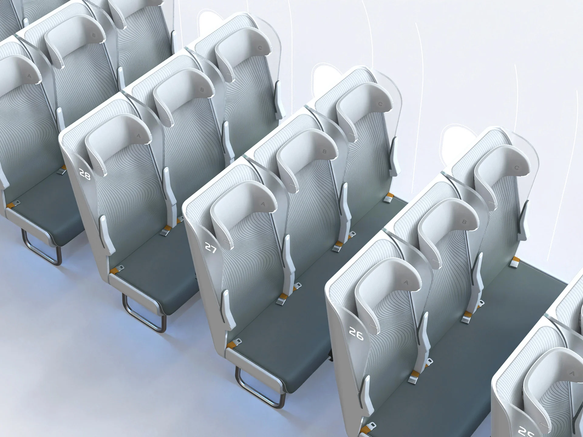 S-PRO plane seat design by Formeta Design, three-seat no-touch economy bench