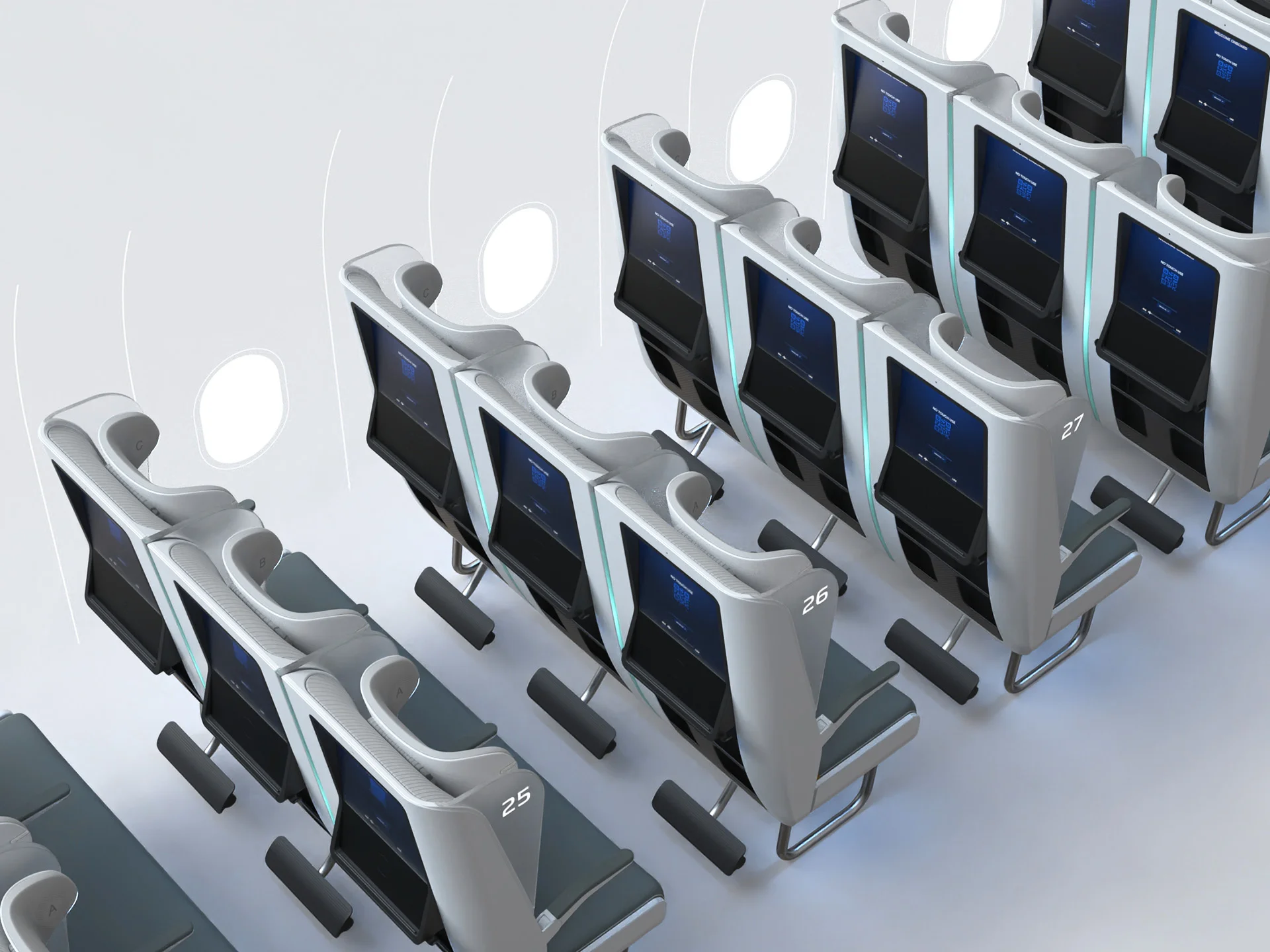 S-PRO plane seat design by Formeta Design, three-seat no-touch economy bench