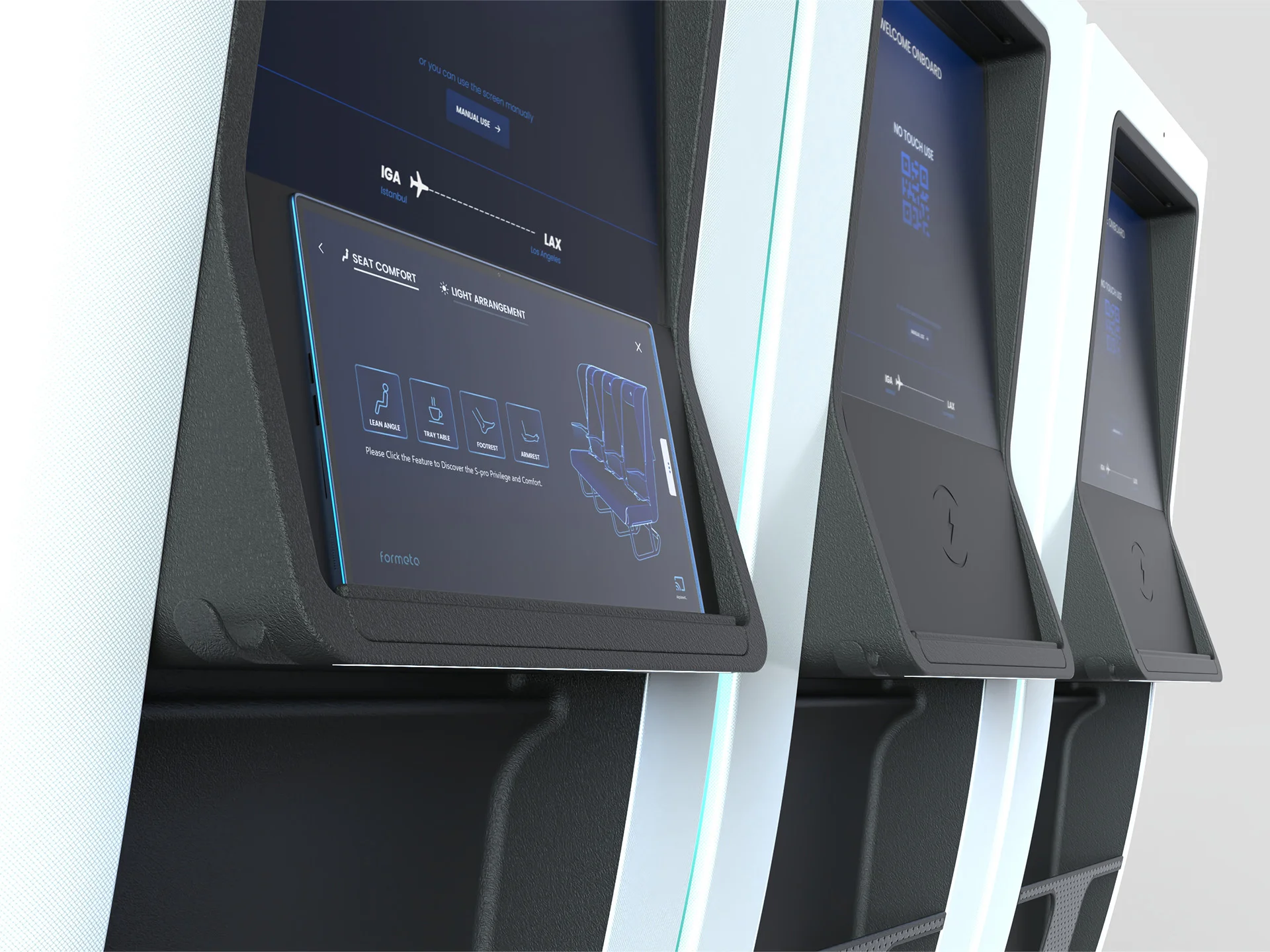 S-PRO plane seat design by Formeta Design, three-seat no-touch economy bench