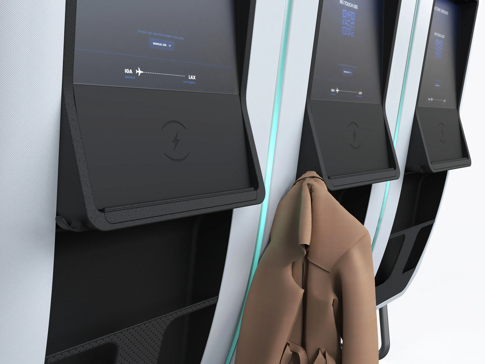 S-PRO plane seat design by Formeta Design, three-seat no-touch economy bench