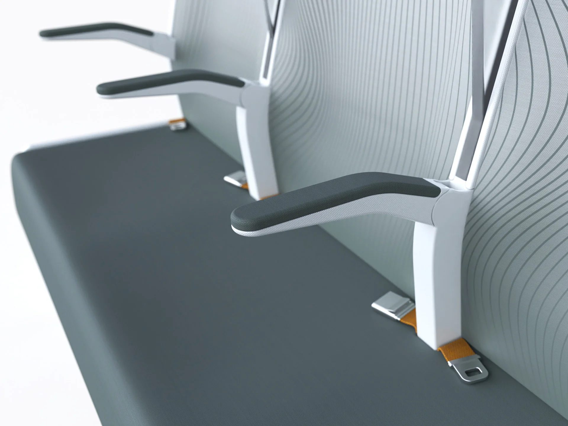 S-PRO plane seat design by Formeta Design, three-seat no-touch economy bench