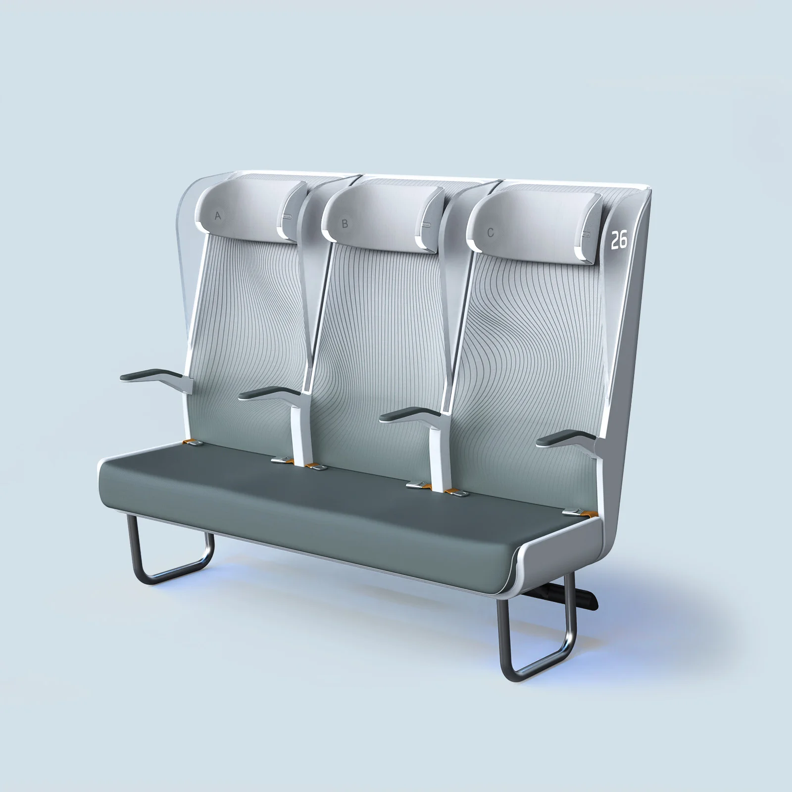 S-PRO plane seat design by Formeta Design, three-seat no-touch economy bench