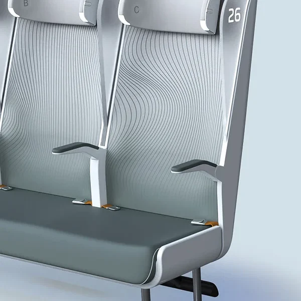 S-PRO plane seat design by Formeta Design, three-seat no-touch economy bench