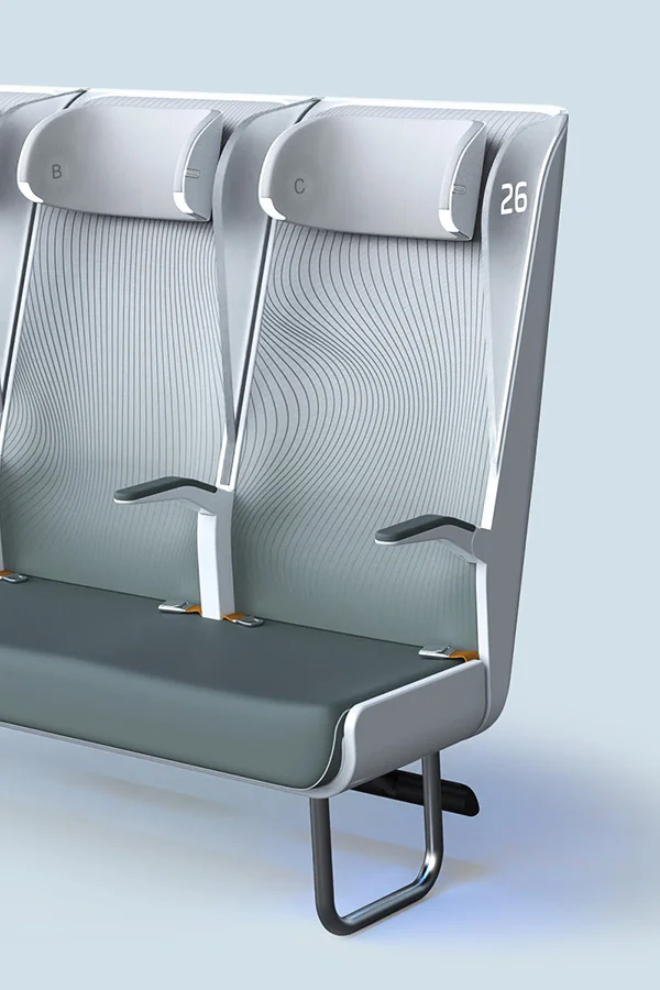 S-PRO plane seat design by Formeta Design, three-seat no-touch economy bench