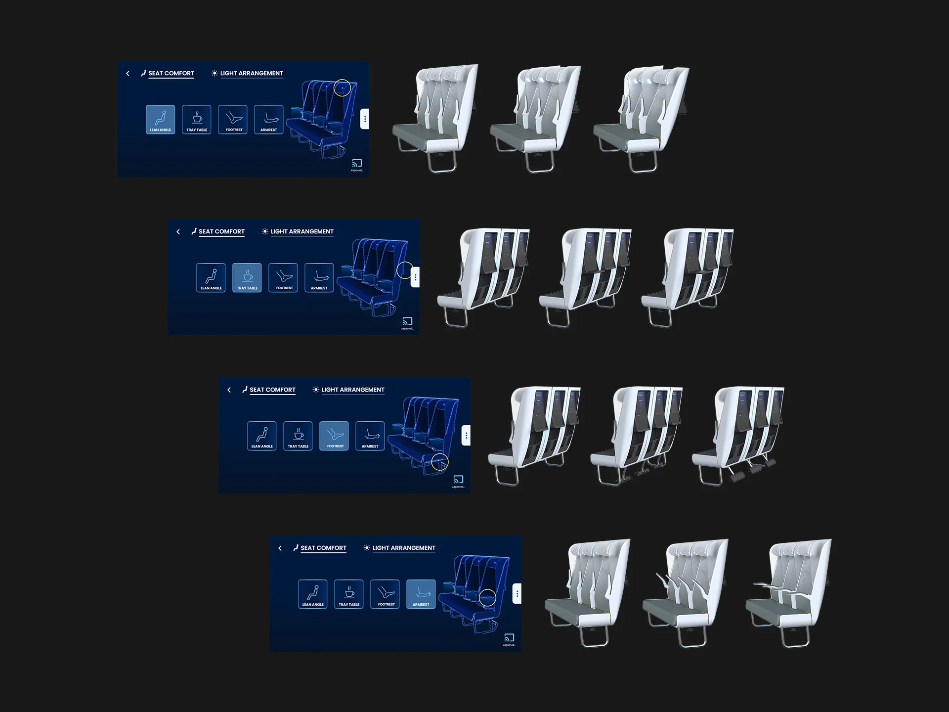 UX visualization of S-PRO plane seat by Formeta Design