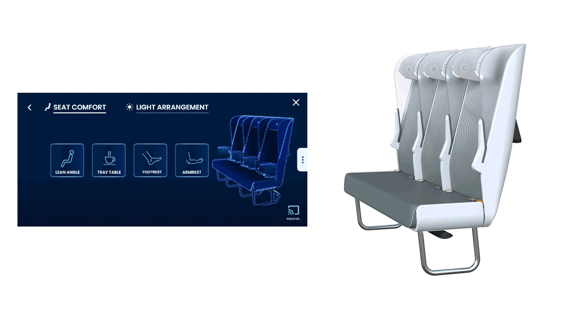 UX visualization of S-PRO plane seat by Formeta Design