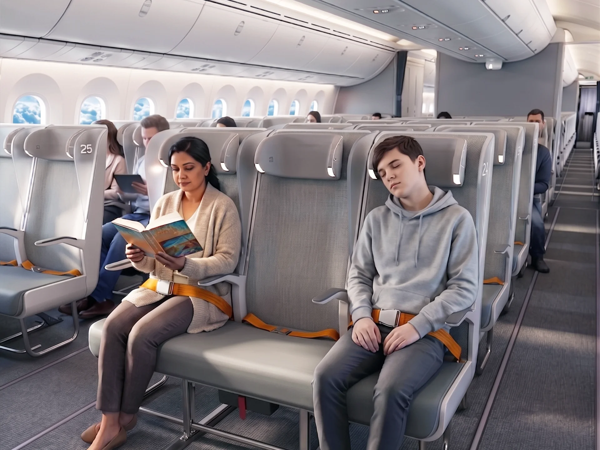 S-PRO plane seat design by Formeta Design, three-seat no-touch economy bench